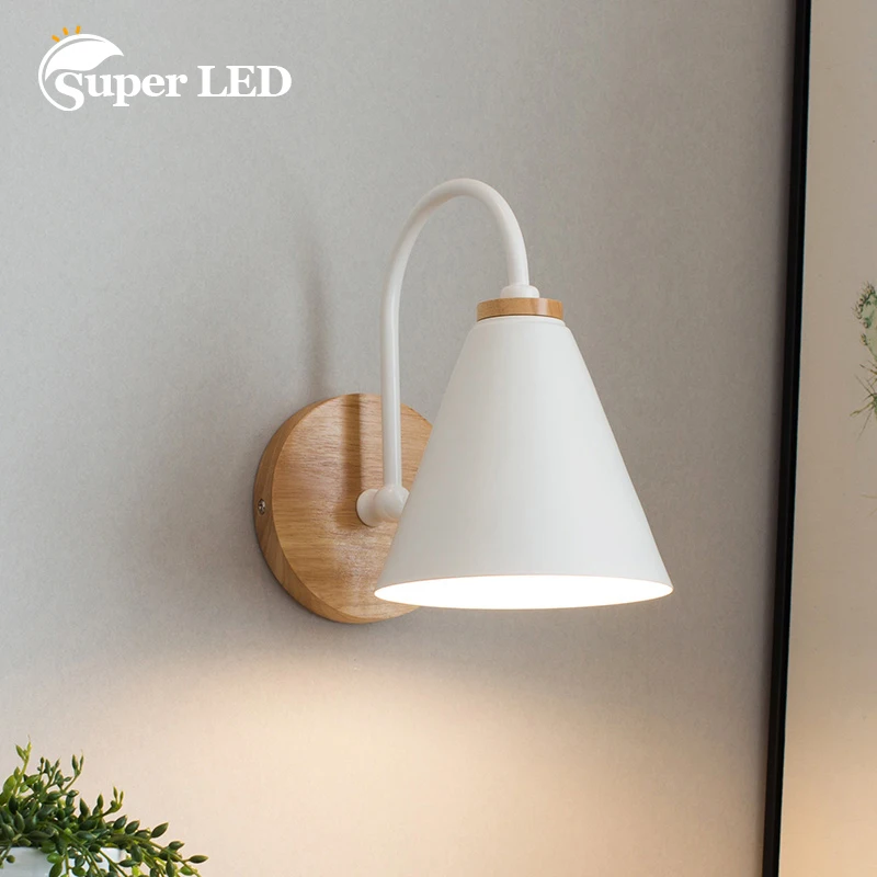 European Style Household Nordic Macaron Simple Black and White Curved Wall Lamp Living Room Bedside Lamp Aisle Solid Wood Lamp