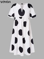 VONDA Plus Size 5XL Women Polka Dot Dress 2024 Summer V Neck Party Sundress Bohemian Maxi Long Dress Vestido Beach Robe Elegant - Image 4