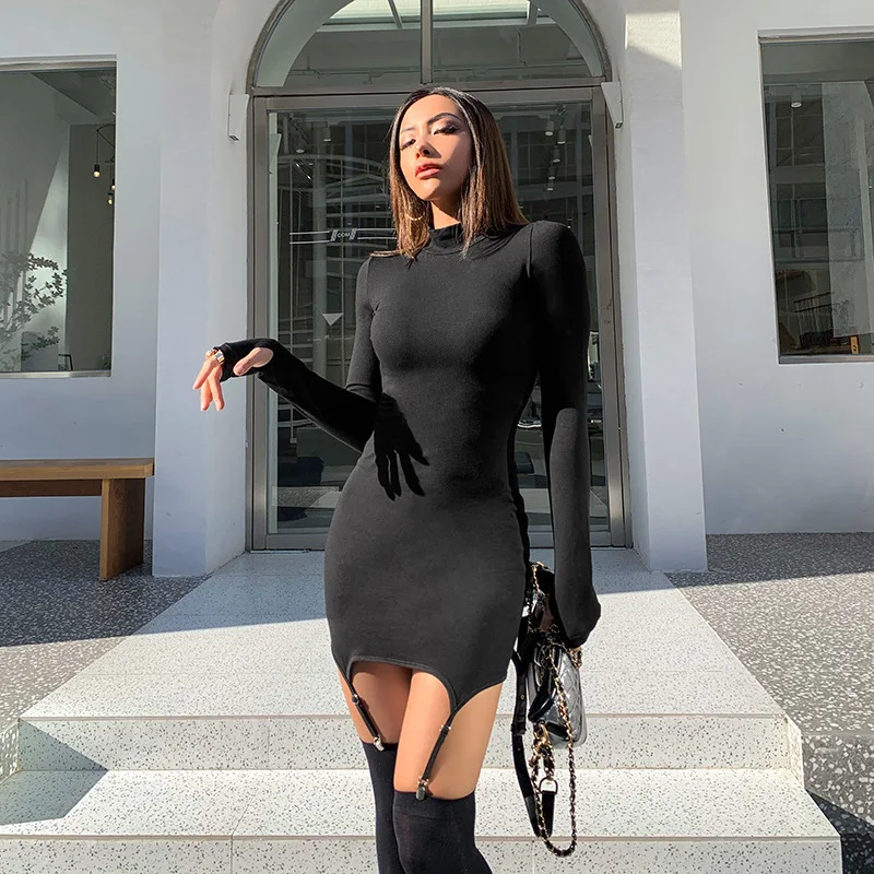 Y2k Long Sleeve White Black Nightclub Dress Women Bodycon Mini Dress With Silk Stockings Female Streetwear Outfits Autu size S Color Black Y2k Long Sleeve White Black Nightclub Dress Women Bodycon Mini Dress With Silk Stockings Female Streetwear Outfits Autu size S Color Black