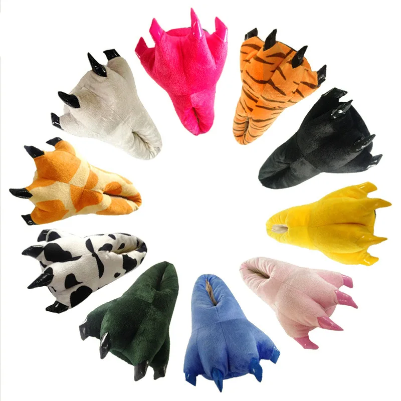 

2023 Winter Warm Soft Indoor Floor Slippers Women Men Children Shoes Paw Funny Animal Christmas Monster Dinosaur Claw Plush Home