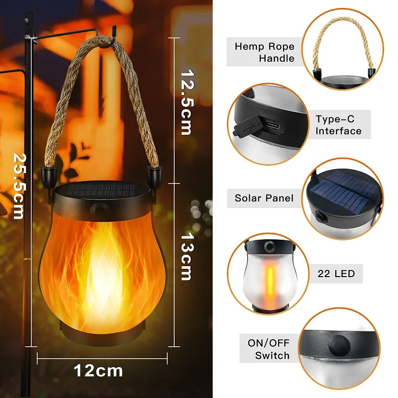 Solar Flame-Effect Lights — Flickering Garden Lantern