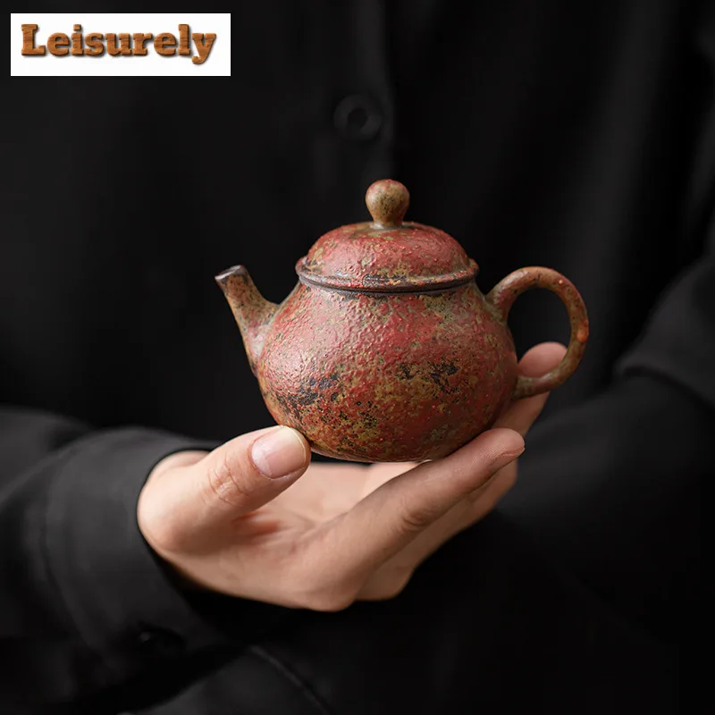 Retro Kiln Change Red Old Rock Mud Teapot Handmade Tea Infuser Pot Tea Making Kettle With Ball Hole Kung Fu Tea Tea Items Gift
