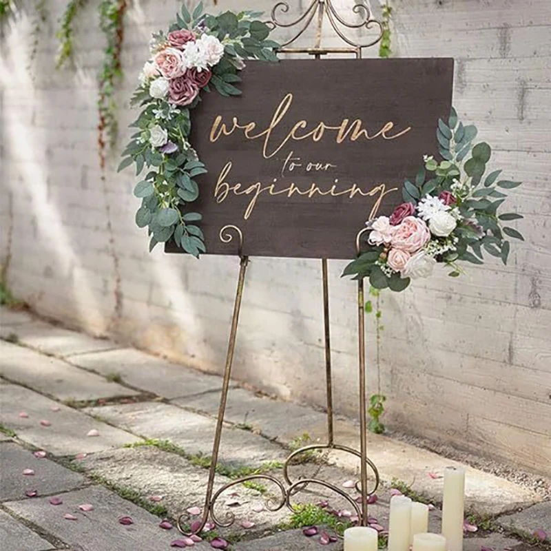 

Artificial Flowers Set of 2 Wedding Welcome Signs Floral Decorations and Wedding Reception Signs Reception Backdrop Decorations