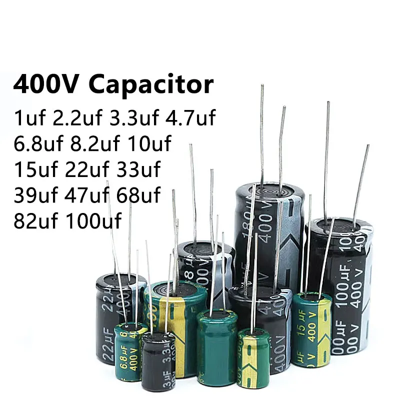 

1-50pcs 400V DIP Aluminum Electrolytic Capacitor 1UF 2.2UF 3.3UF 4.7UF 6.8UF 8.2uF 10UF 15UF 22UF 33UF 47 68 82 100 120 150 uf