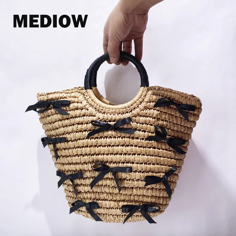 

MEDIOW Beach Straw Bags For Women Luxury Designer Handbags Purses 2024 New In Papyrus To Woven Bow Top Handle Underarm Shoulder