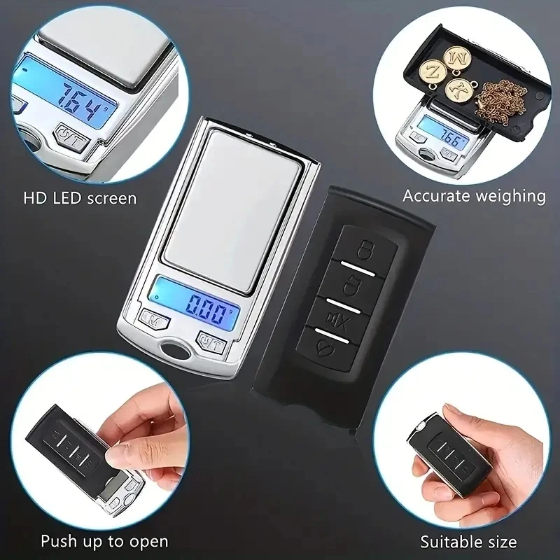 

1pc 0.01g 200g/100g Electronic Gram Scale Precision Portable Car Key Shape Mini Digital Pocket Scale Precision Weighing Tool