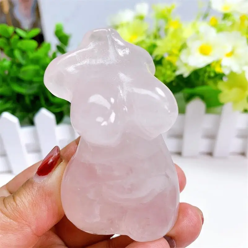 

Natural Rose Quartz Plump Lady Body Carving Fashion Home Decoration Healing Energy Gemstone Polishing Crafts Gift 1pcs