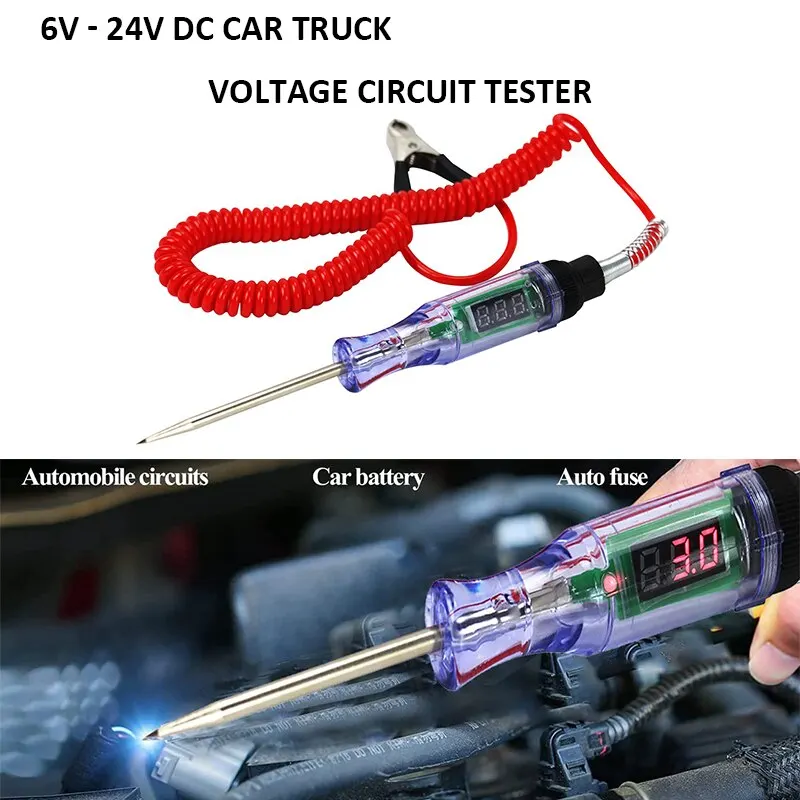 6V to 24V DC Car Truck Voltage Circuit Tester Digital Display Long Probe Pen Light Bulb Automobile Diagnostic Tools Auto Repair Voltage Tester Pen