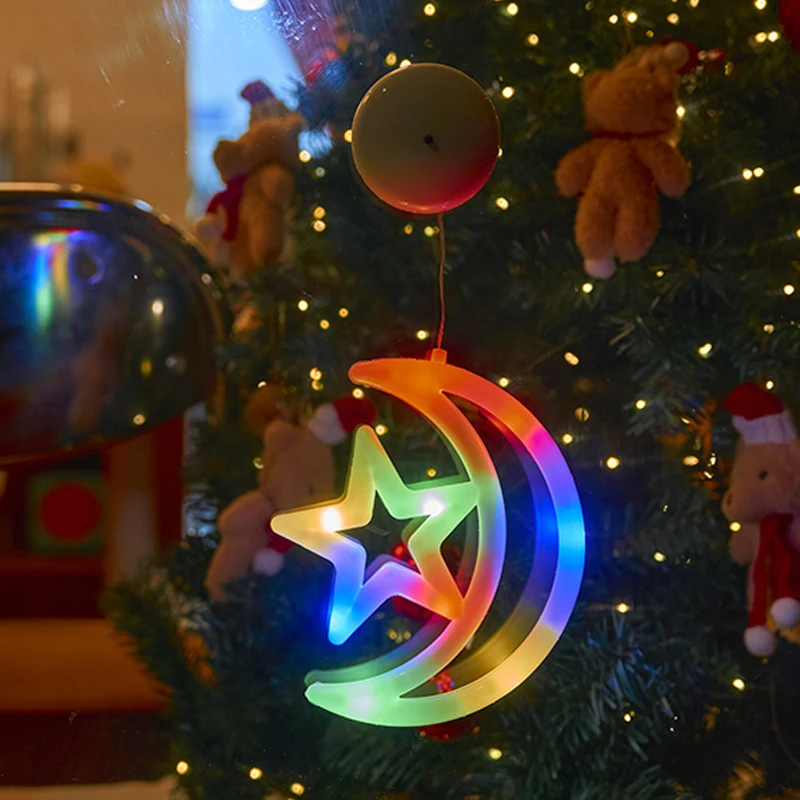 Window Wall Lights Battery Powered Snowflake Jingle Bell Stocking Shaped with Suction Cup for Christmas Holiday Home Decor