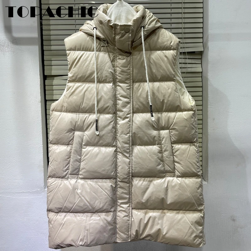 

11.12 TOPACHIC Women's Temperament Solid Color Hooded Detachable Sleeveless Comfortable Duck Down Vest