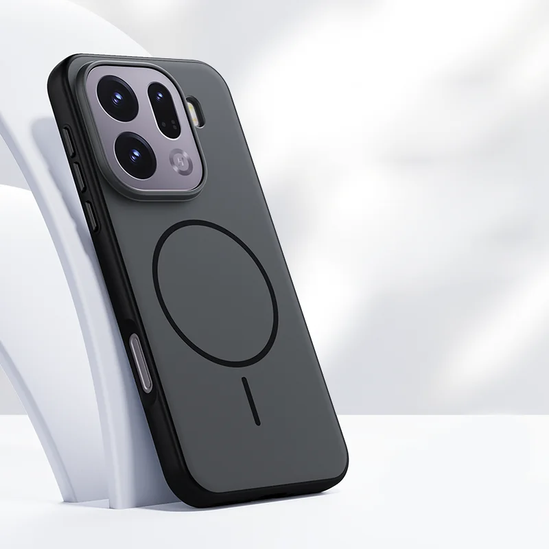 Magnetic Double Color Matte Phone Case with Metal Button and Skin Feel Back Cover
