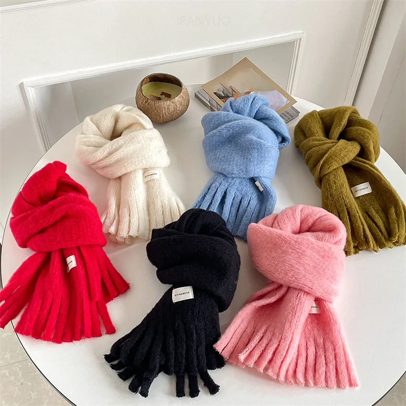 Winter Children Fashion Solid Tassel Knitted Scarf Boys Girls Warm Versatile Korean Scarf Baby Neckerchief Clothing Accessories