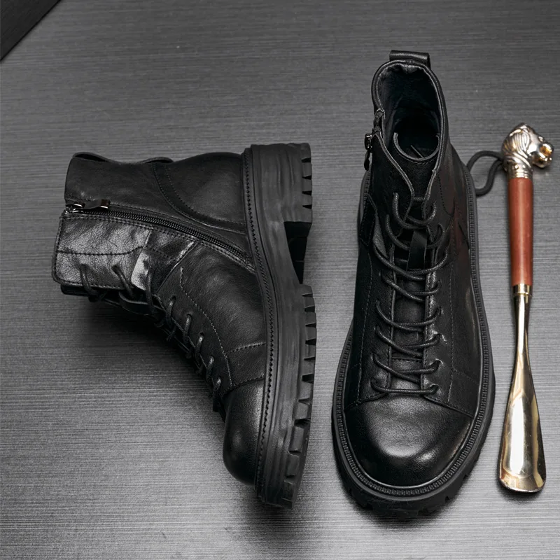 Autumn Winter High Quality Genuine Leather Boots Men Motorcycle Boots Male Ankle Boots Mens All-match Cowhide Combat Boots Mens