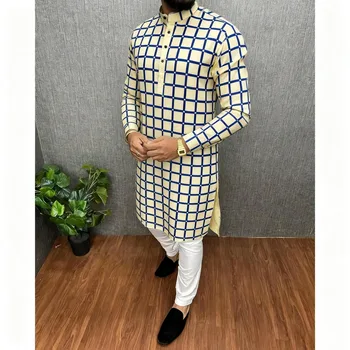2026 Men's Clothing Ethnic Print Plus Size Tops Wedding Wear Classic Morocco Kaftan Herren Muslim Tenue Arabe Homme﻿