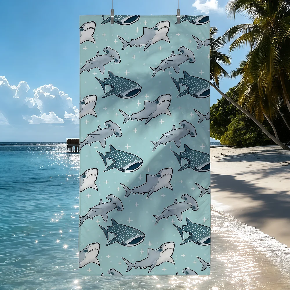 Serviette de plage séchage rapide imprimé requin baleine piscine_voghion.com