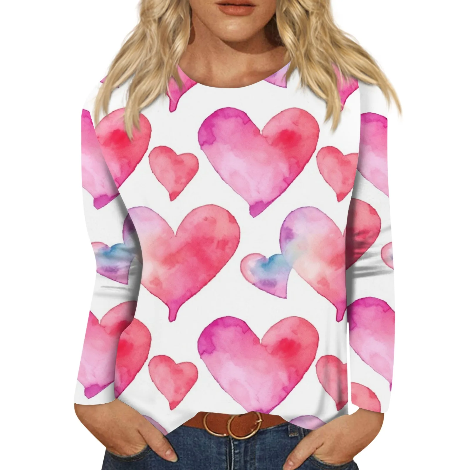 

Women's Fashion Casual Crew-neck Long Sleeve T-shirt Valentine's Day Love Print Top Vestidos Para Mujer Ropa De Mujer vetements