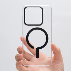 Ultra Thin Transparent HD Magnetic Phone Case - Wireless Charging Compatible, Simple Clear Hard Cover - Xiaomi Mi 15 (HJWH Black)