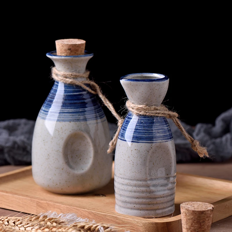 3PCS/5PCS Sake Wine Set Ceramics Wine Bottle Underglaze Color Dispenser Vintage Bar Sets Japanese Style Heated Warm Cup