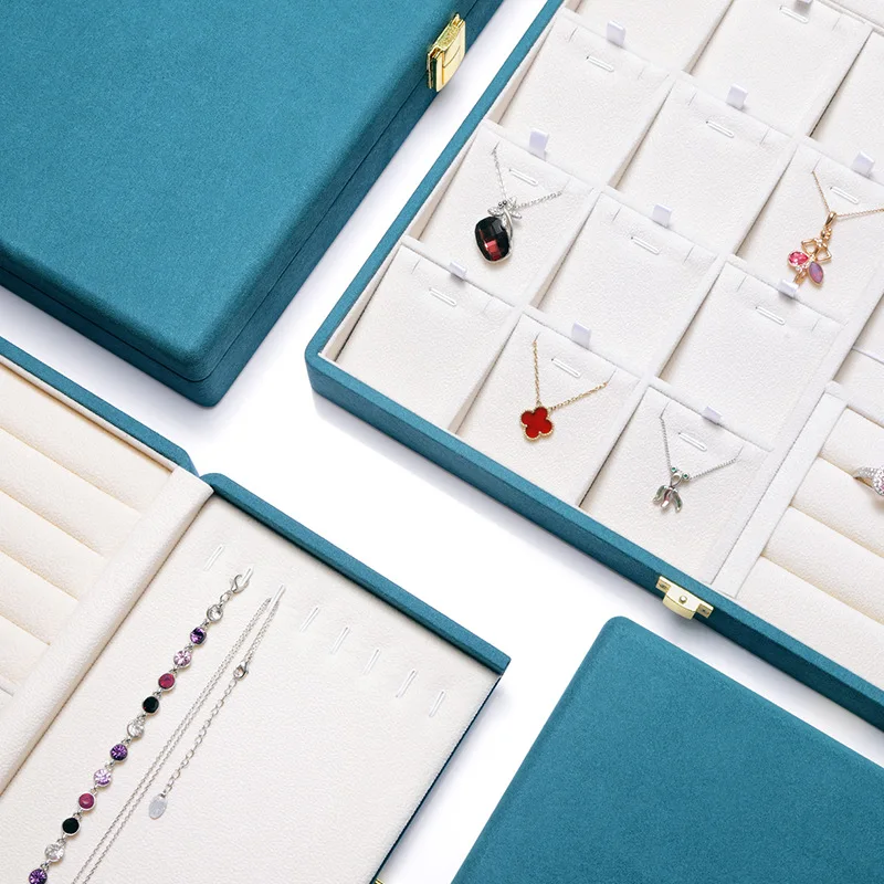 Microfiber Jewelry Storage Box Ring Necklace Bracelet Big Size Trinkets Set Organizer Boxes with Lock Jewelry Display Accessory