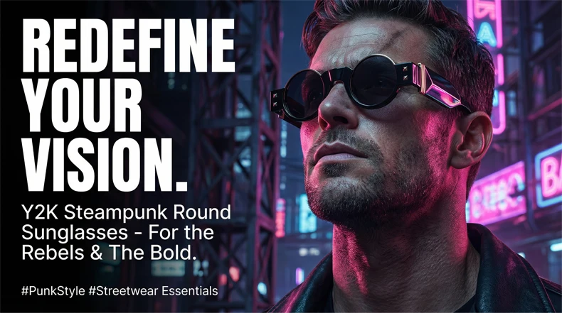 Kleine Runde Steampunk-Sonnenbrille für Herren 2026 Luxusmarke Vintage Retro Punk Sonnenbrillen für Autofahren und Outdoor-Aktivitäten UV400-Schutz – Detail 1