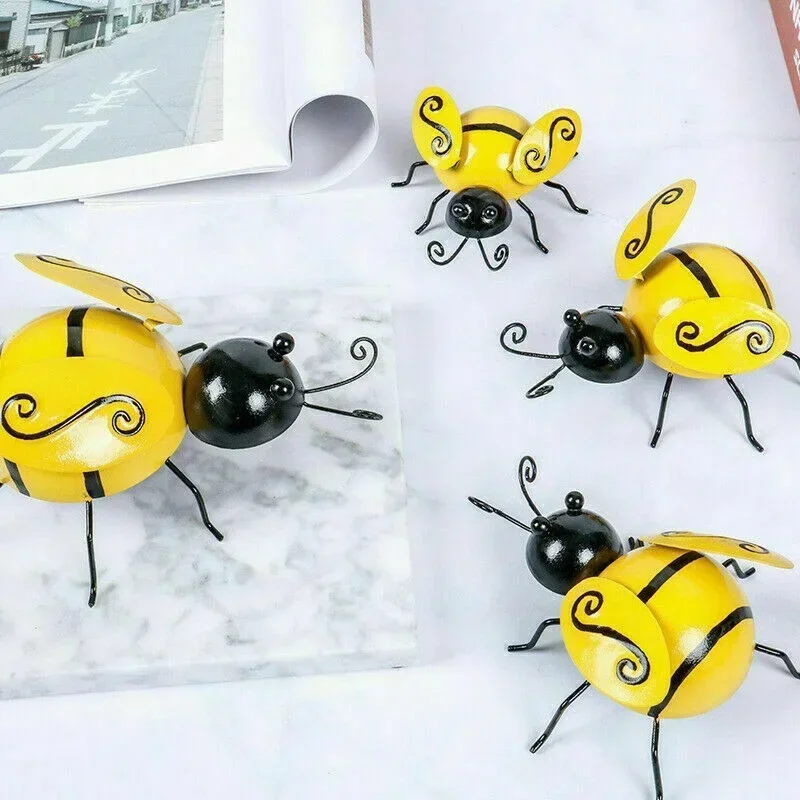 4PCS Decorative Metal Art Bumble Bee Backyard Garden Accents Wall Ornament Patio Decoration Outdoor Decor Garden Statues 2023