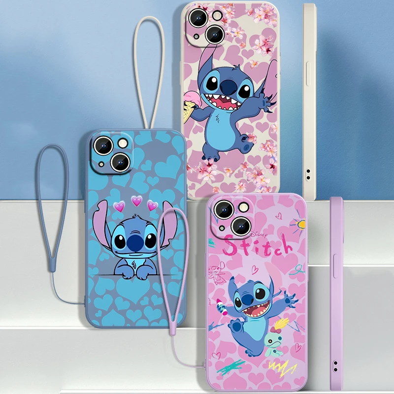 iphone 13 pro phone case Lilo & Stitch Disney For Apple iPhone 13 12 11 Pro Max mini XS XR X 8 7 6S 6 Plus Liquid Rope Phone Case Capa Cover iphone 13 pro max leather case