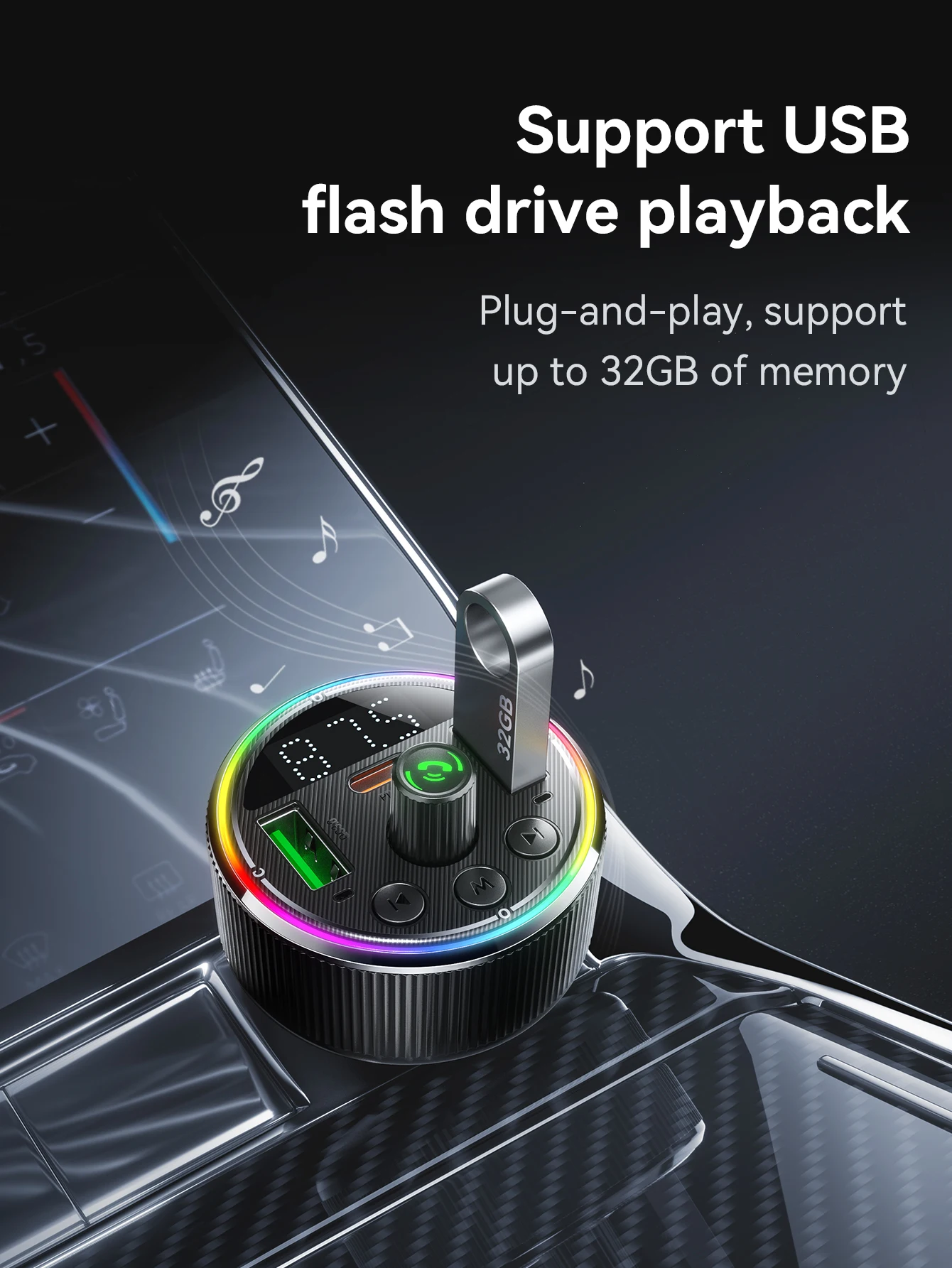 HOCO E82 48W Bluetooth 5.3 Car FM Transmitter with PD30W & QC3.0