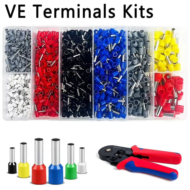 200-1900 PCS ไฟฟ้าหลอดฉนวน Terminal VE TUBULAR CRIMP เทอร์มินัลสายไฟ Ferrules ขั้วต่อเทอร์มินัล 1
