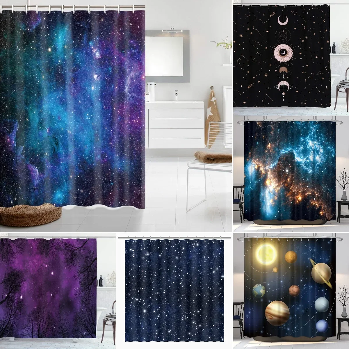 

Starry Space Shower Curtain Blue Galaxy Shower Curtains Nebula Waterproof Polyester Fabric for Bathtub Bath Room Decor with Hook