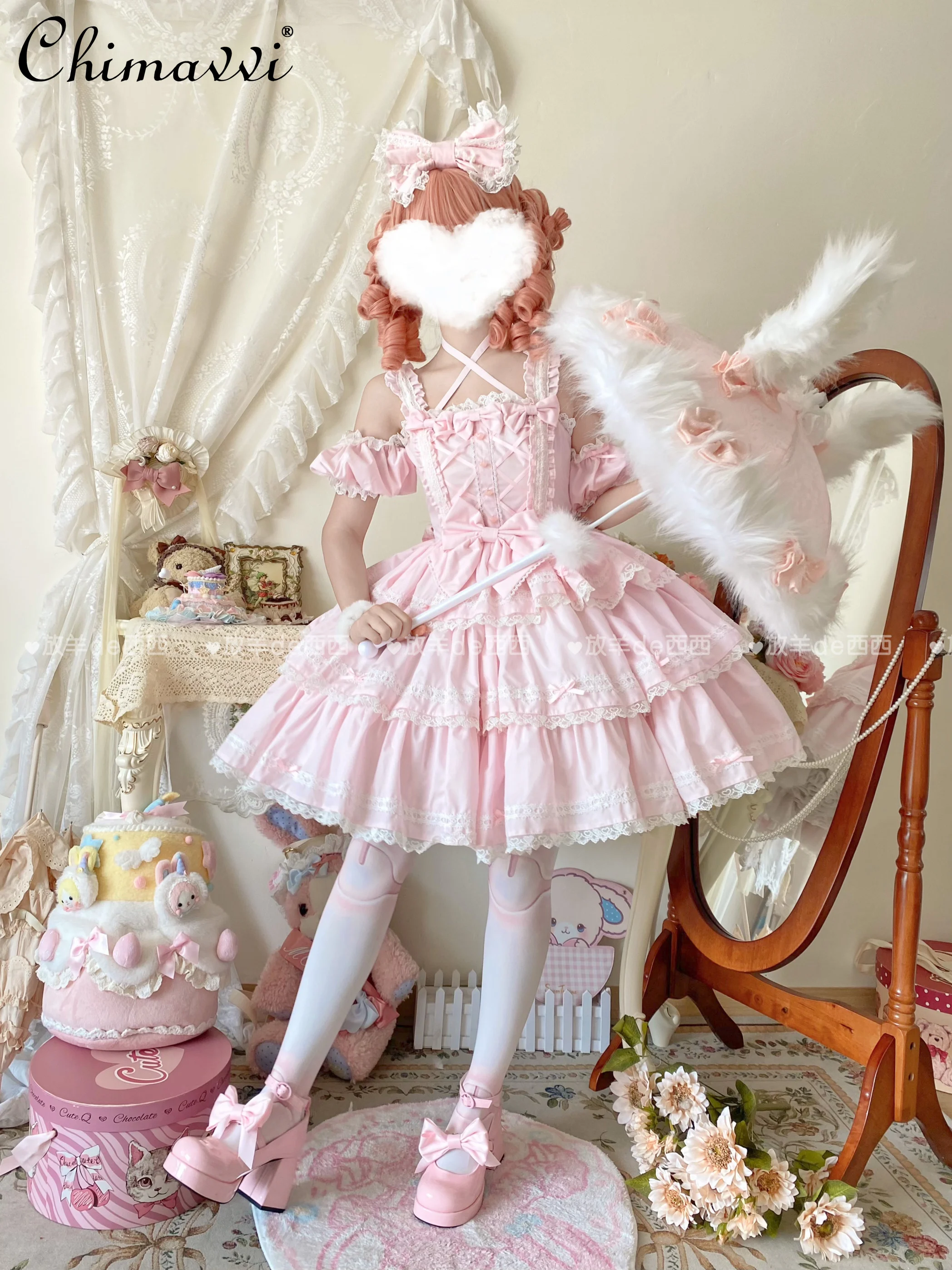 ワンピース fancy doll jsk Original Lolita Sweet Solid Color Lace Cotton Jsk Princess