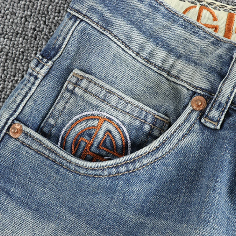 Fashionable men new fashion spring and summer new small straight wash to do old jeans embroidery casual long pants 4