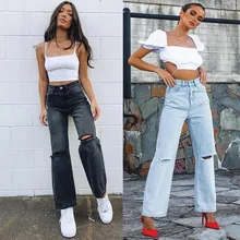 

Summer Korean Y2k Streetwear Fashion Straight Jeans Black Vintage Ripped Hole Jeans Women Baggy Cut Out High Waist Denim Pants