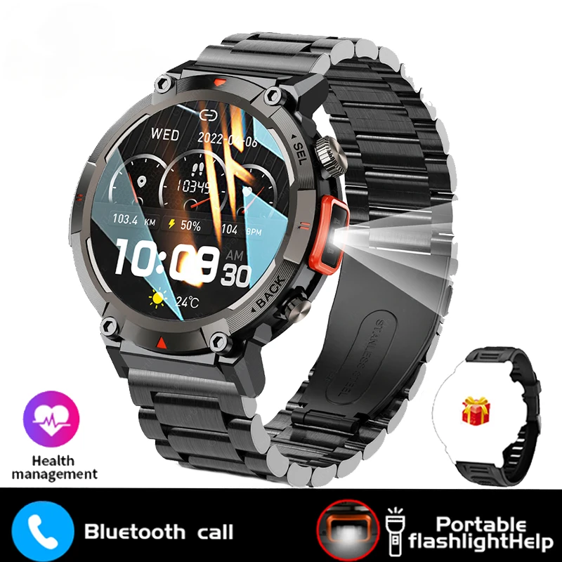 

2024New Outdoor Smart Watch Men with Flashlight Sport Fitness Bracelet Blood Pressure IP67 Waterproof Smartwatch for Android IOS