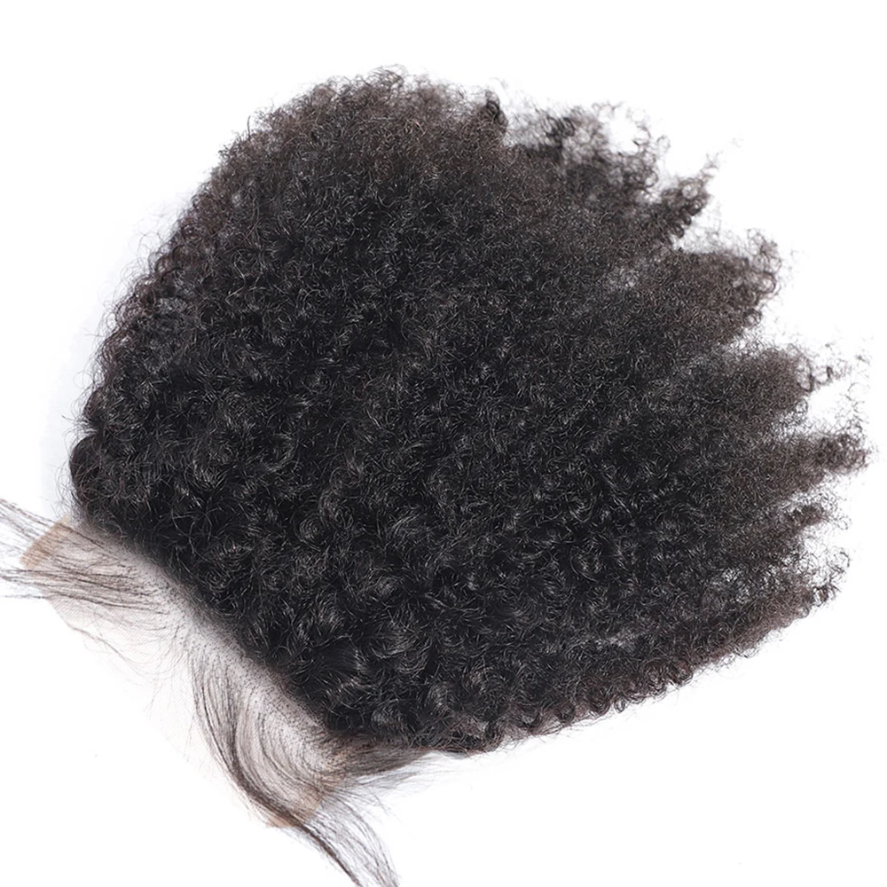 Lace Closure with Baby Hair Afro Kinky Curly Closure Only Pre Plucked Human Hair Weave Brazilian Remy Yarra 4x4
