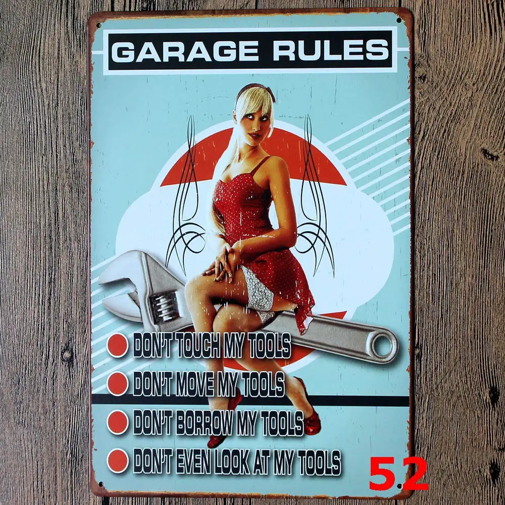 

Retro Design Garage Rules Tin Metal Signs Wall Art | Thick Tinplate Print Poster Wall Decoration for Garage
