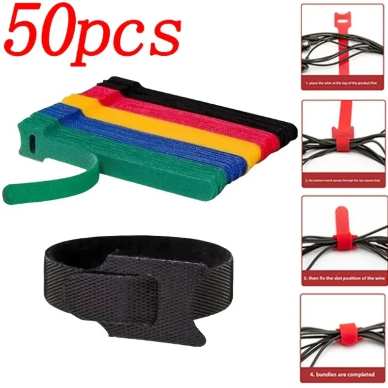 Cable Organizer 50pcs Reusable Hook and Loop For Computer TV Electronic Devices