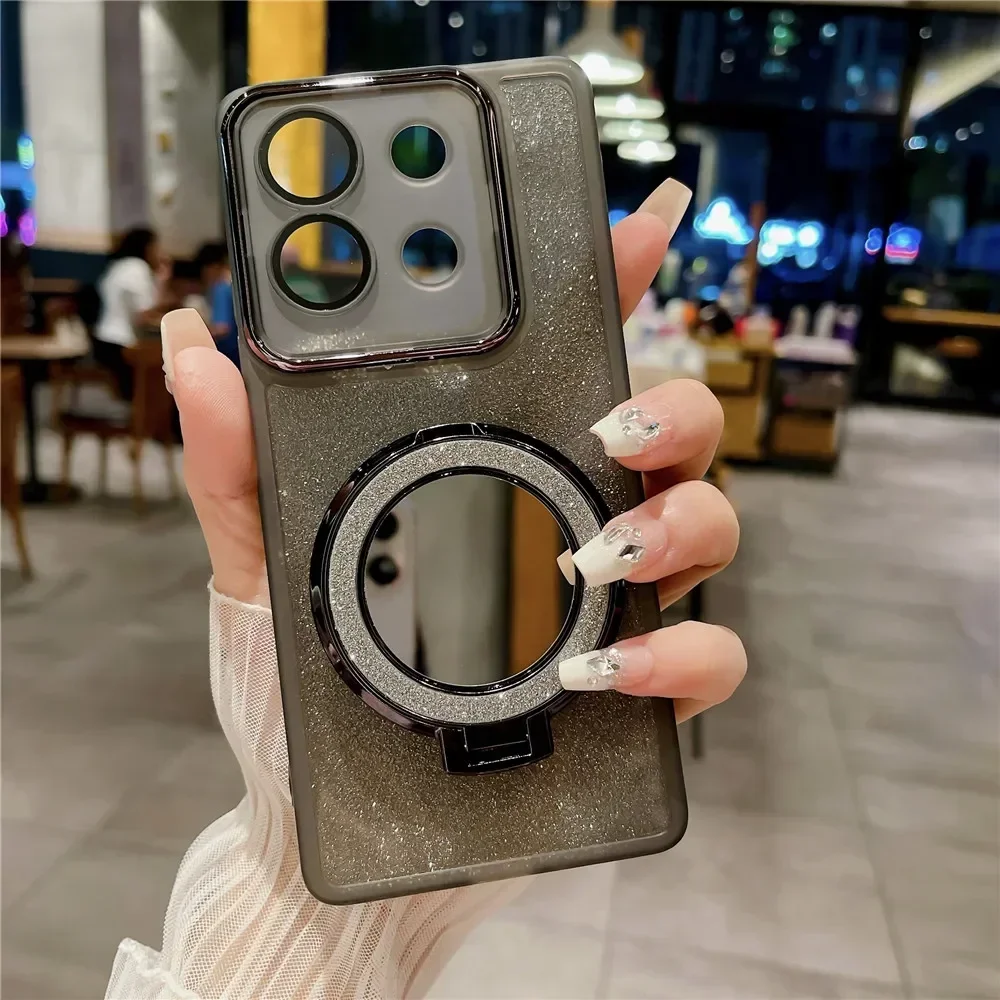 Glitter Silicone Soft Case with Magnetic Holder and 4G Lens Film - TPU Phone Bumper