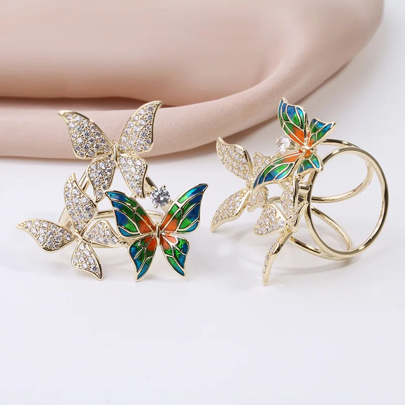 Scarf Buckle Scarf 3 Ring Luxury Silk Scarf Rings with Butterfly Women's  Shawl Scarves Buckle 100 Copper with Gold Plating Pin