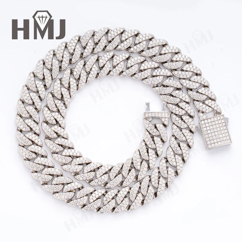 925 Sterling Silber Kubanische Gliederkette Halskette 2-reihig D-Farbe Moissanit Kubanische Kette Hip-Hop Mode-Schmuck Unisex Geschenk 18 Zoll – Detail 3