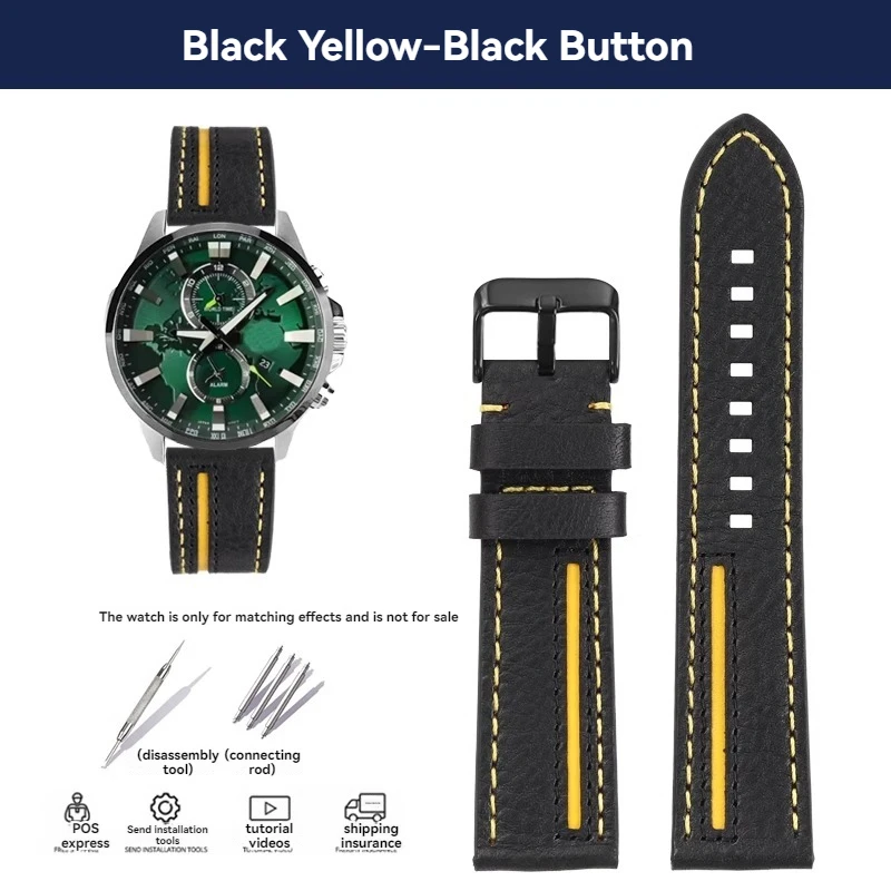 thumbnail image 1 of Correa de repuesto para reloj Casio EFR-303L/303D EFV-540 EQB-501 EQB-800, nueva correa de piel de vaca italiana, resistente al agua, 22 mm, para hombre, 1 of 5