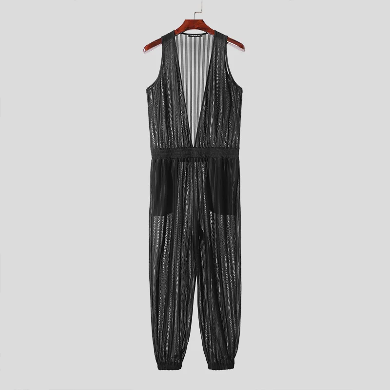 thumbnail image 1 of Monos de estilo americano INCERUN 2024, nuevos monos con diseño de perspectiva a rayas para hombre, monos de fiesta de moda, gran oferta, monos con escote en V profundo S-5XL, 1 of 5