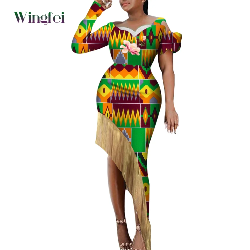 African Dresses for Women Dashiki Party Evening Clothes Elegant Asymmetrical Lady Dress Fashion Dashiki Women Dresses WY6581