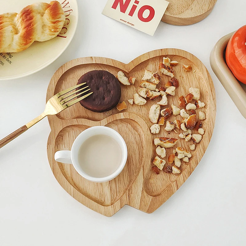 Wooden Tray Heart-Shaped Cheese Board Salad Cake Plate Decoration For Snacks Candied Fruits Valentine's Day Decoration