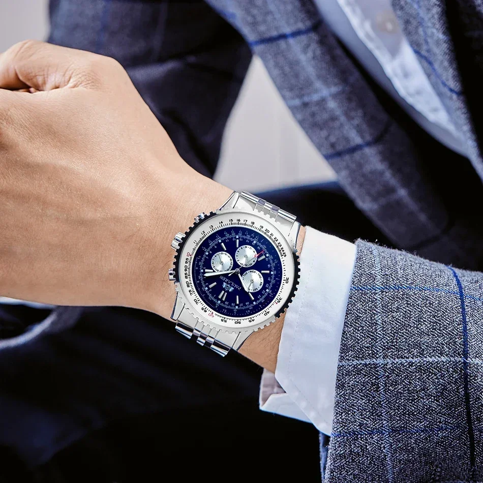 Automatic Watches for Men Mechanical Self Wind Leather Fashion Sports Blue Black White Big 50mm Classic Reloj Hombre Baratos - 5
