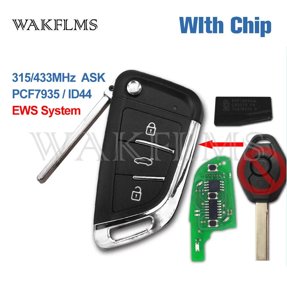 Details about   EWS Remote Key Fob 3Button for BMW Adjustable Frequency 315/433MHz With ID44 