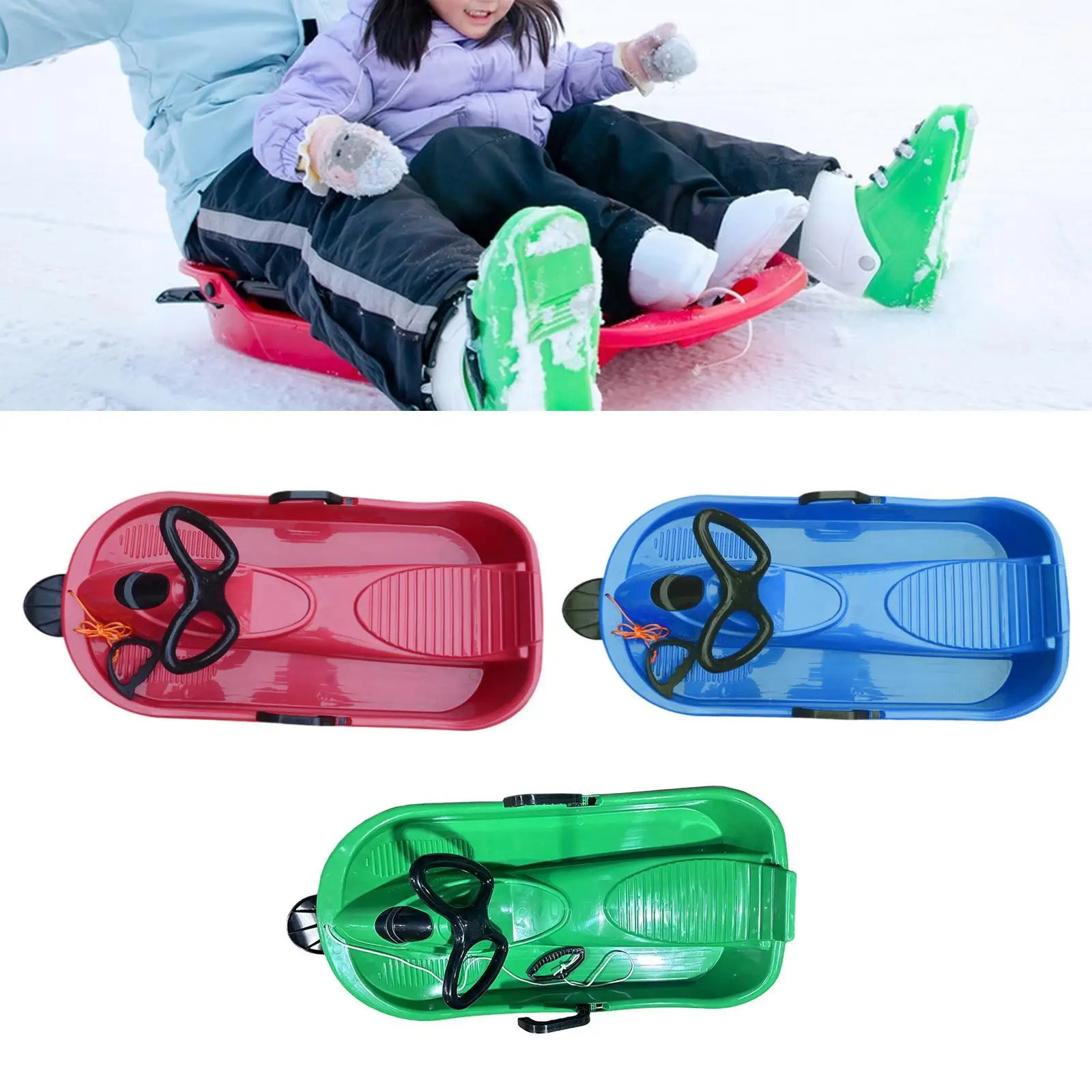 Kids Snow Sled with Steering Wheel and Brake Gift Toboggan for Toddlers Child