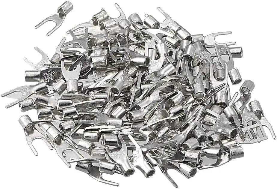 

100Pcs SNB2-4S Non-Insulated U-Type Copper Crimp Terminals 1.5-2.5mm2 Wire Connector Silver Tone