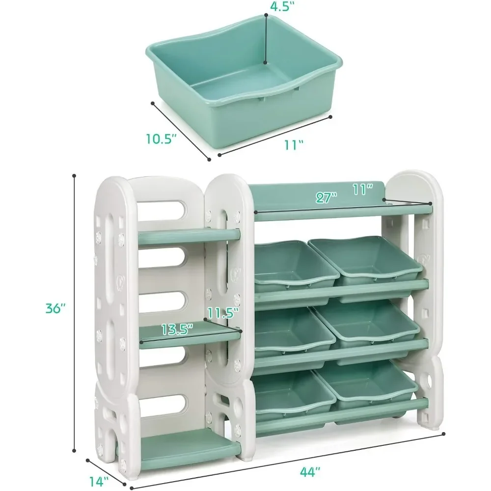 Kids Bookshelf with Toy Organizers and Storage, Multi-Purpose 4-Tier Shelf & 6 Removable Plastic Bins to Organize Books Toys 3