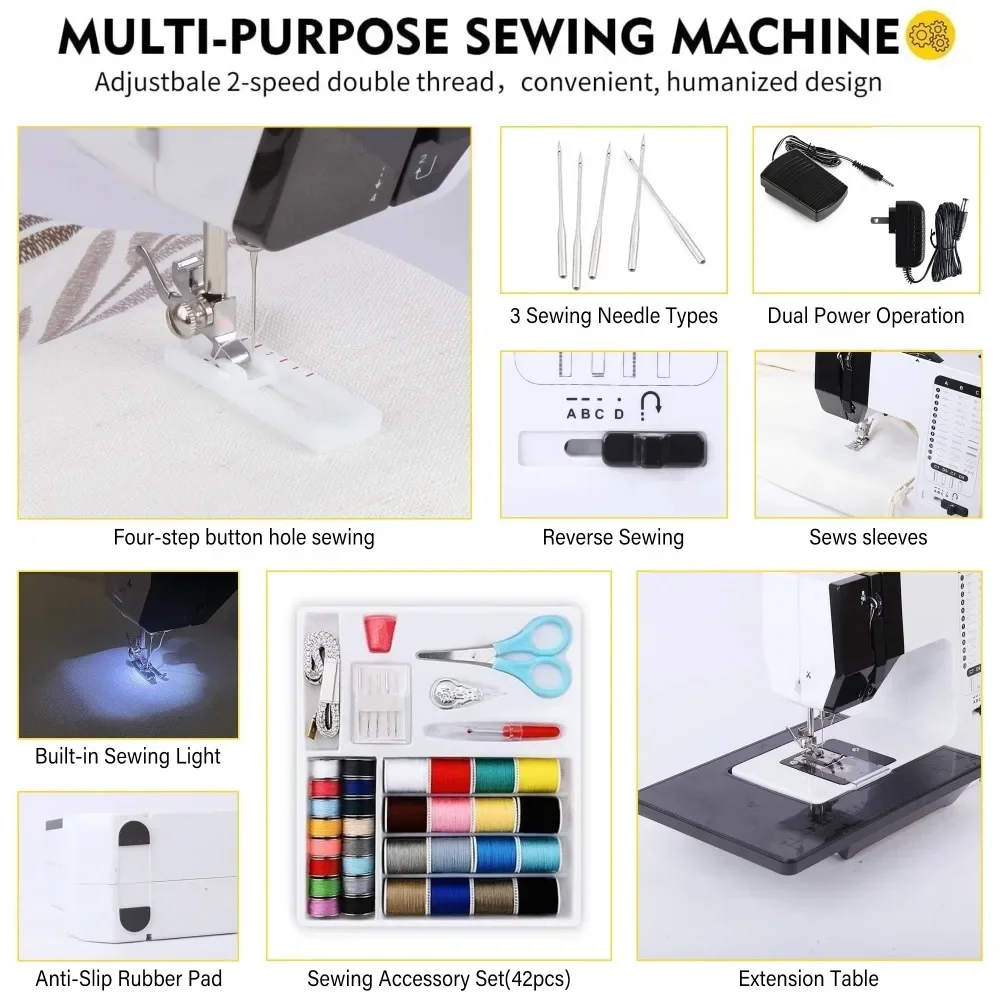 Sewing Machine for Beginners 38 Built-in Stitches with Extension Table &Dual Speed 3