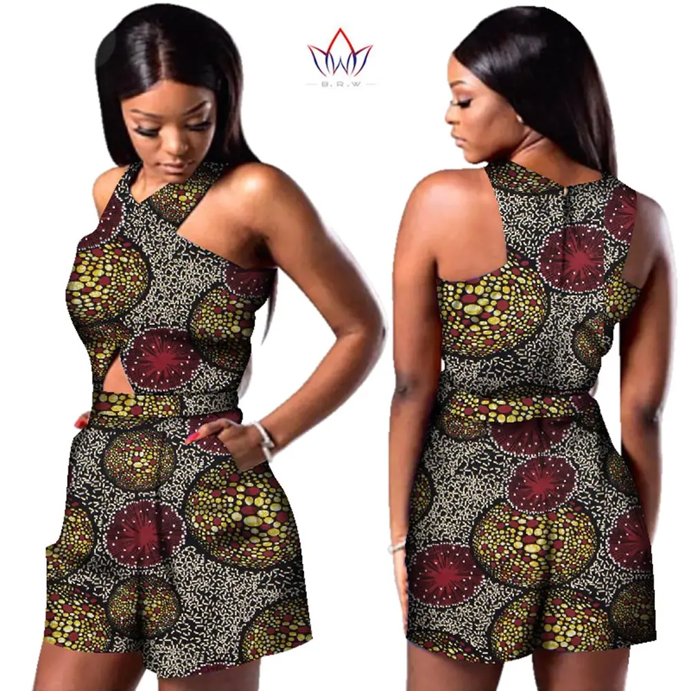 

Bazin African Wax Print Jumpsuit for Women Summer Sleeveless Romper Jumpsuit Shorts Boho African Clothes for Women WY3249